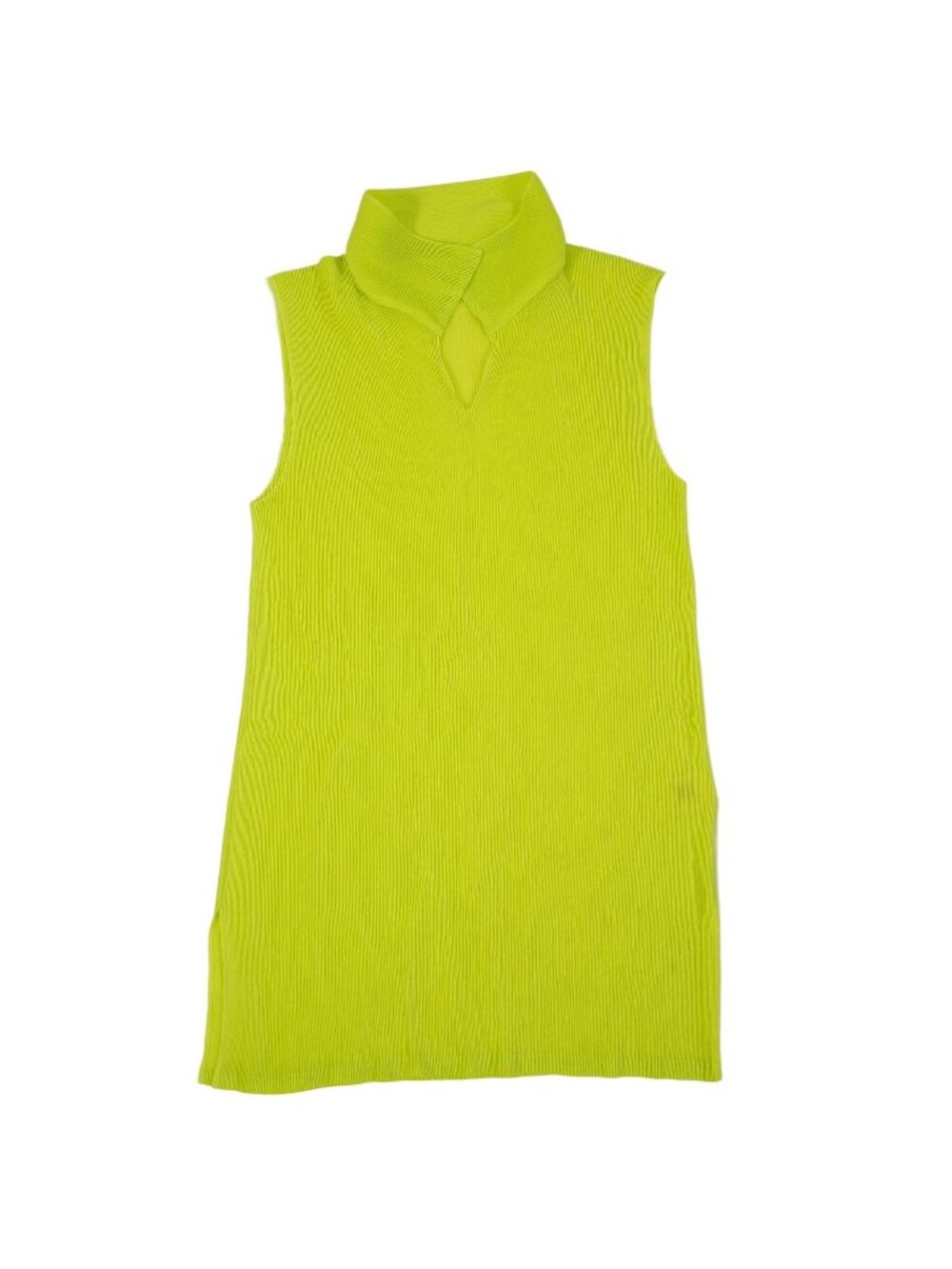 Pleats Please Issey Miyake Lime Green Sleeveless Turtleneck Top Size Medium